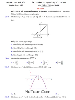 Đề Ôn Tập Cuối Kì 1 Toán 10 Năm 2024 - 2025 Trường THPT Thủ Đức - TP HCM