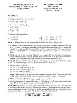 Đề thi Giữa kì 1 Toán 9 năm 2025 - 2026 trường THCS Nguyễn Trường Tộ - Hà Nội (kèm Đáp án)