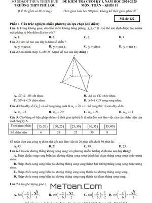 Đề Thi Cuối Kỳ 1 Toán 11 Năm 2024 – 2025 THPT Phú Lộc, Huế (Có Đáp Án)
