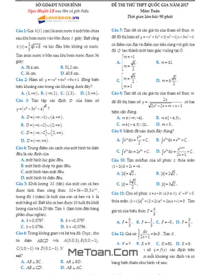 Đề thi thử THPT Quốc gia 2017 môn Toán sở GD&ĐT Ninh Bình