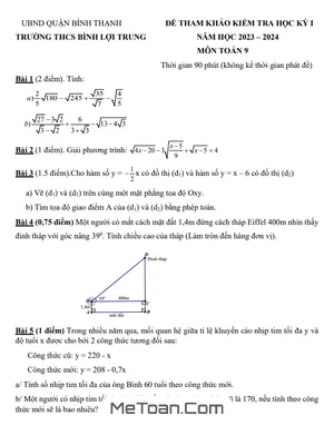 Trọn bộ 13 Đề tham khảo cuối kỳ 1 Toán 9 năm 2023 – 2024 phòng GD&ĐT Bình Thạnh – TP HCM