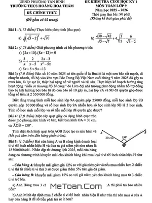 Đề Thi Cuối Học Kỳ 1 Toán 9 Năm 2025 – 2026 Trường THCS Hoàng Hoa Thám – TP HCM
